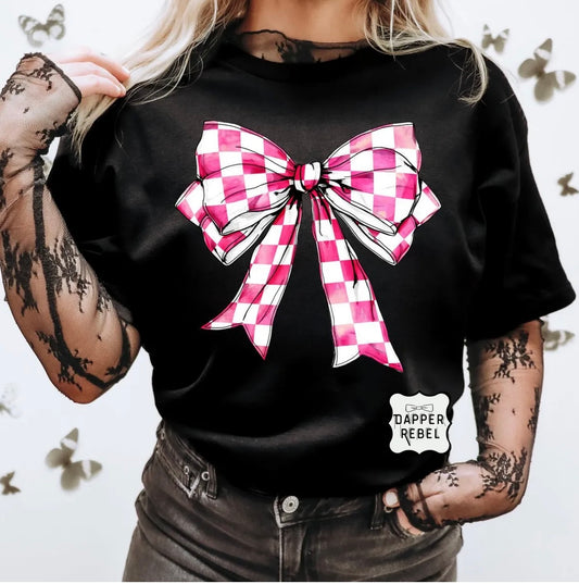 Pink Checkered Bow