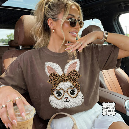 Faux Patch Bunny with Leopard Bow - Adult