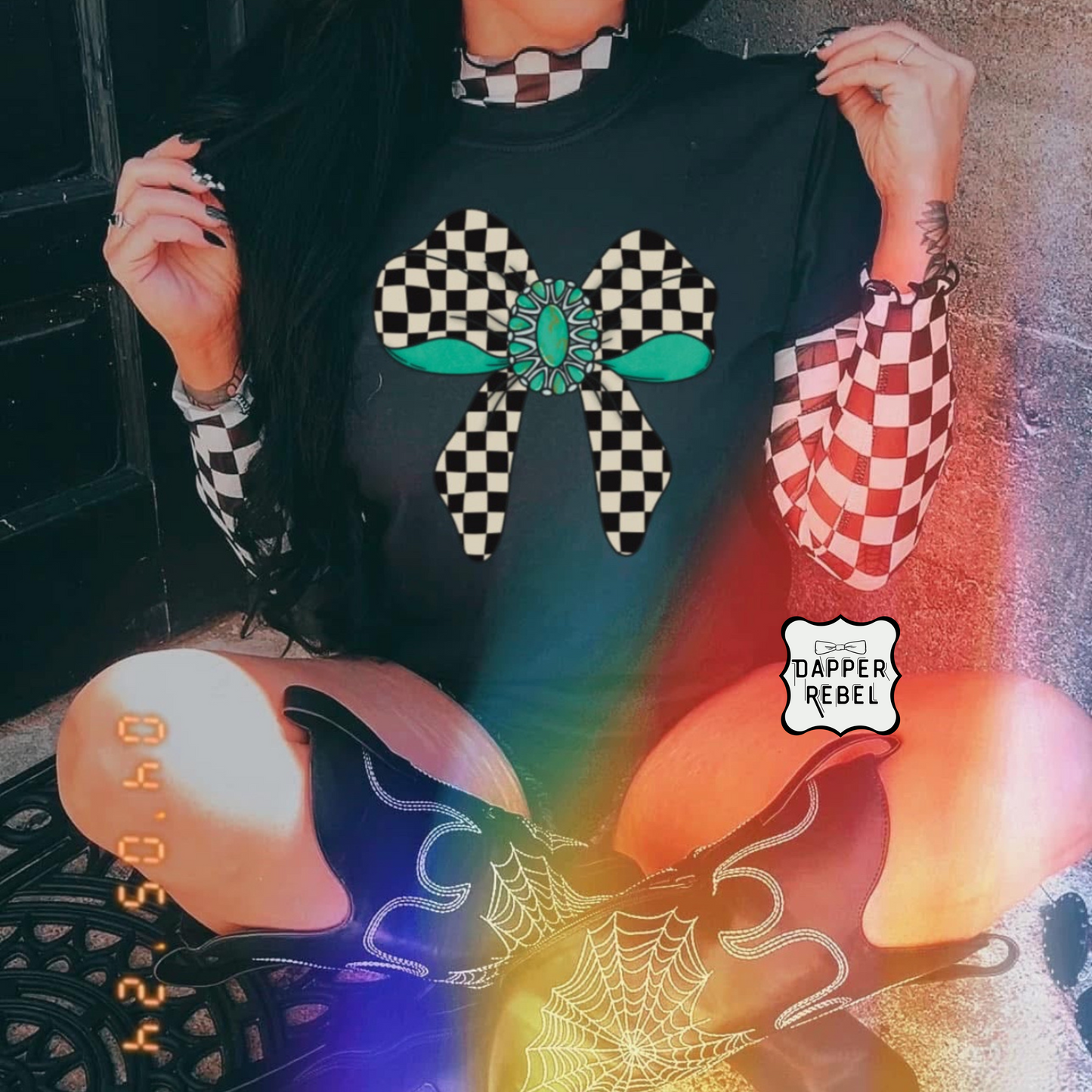 Turquoise Checker Bow