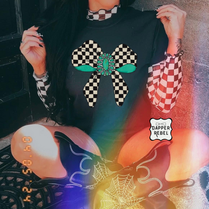 Turquoise Checker Bow