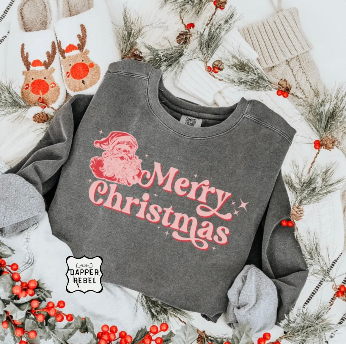 Vintage Pink and Red Merry Christmas