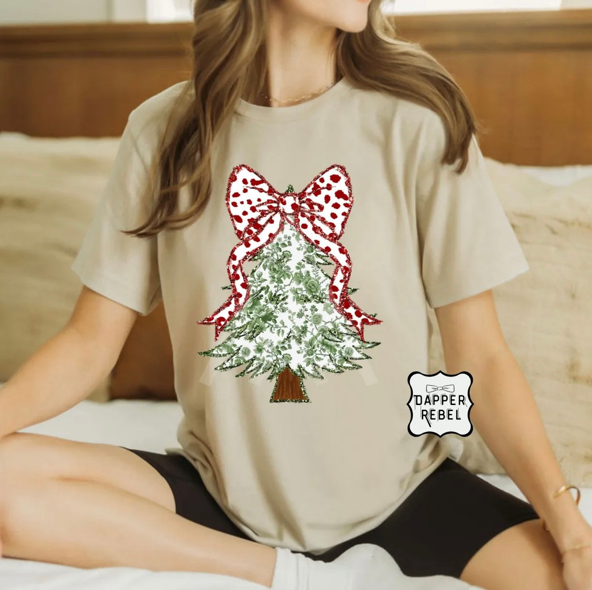 Tree with White Bow Polka Dots